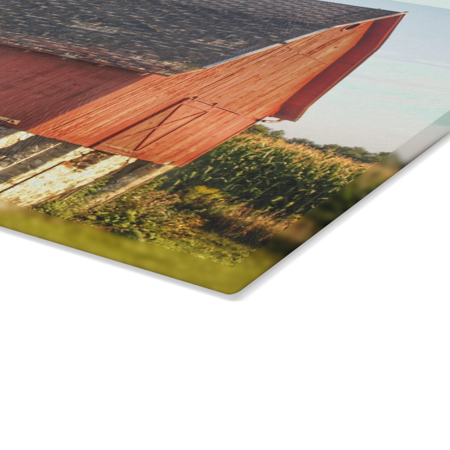 U R There Photography Otter Lake Road Red II Rustic Farmhouse Tempered-Glass Cutting Board