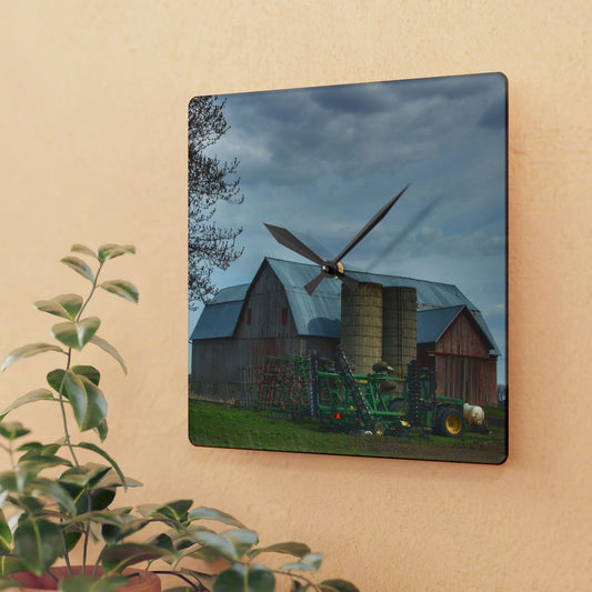 U R There Photography Snover Road Red I Rustic Farmhouse Acrylic Analog Wall Clock