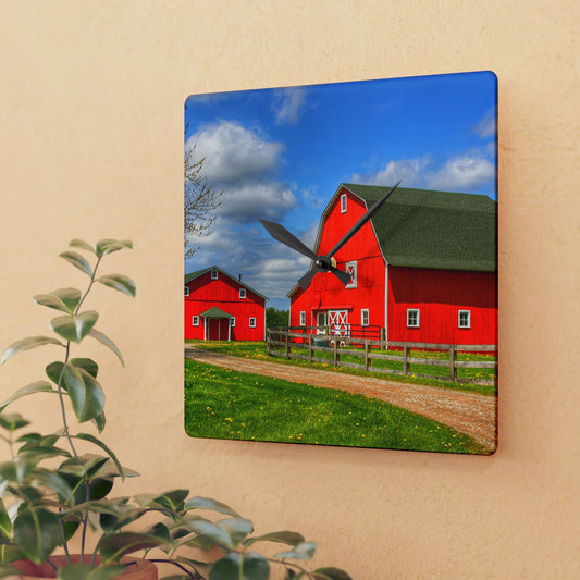 U R There Photography Sohn Road Reds Rustic Farmhouse Acrylic Analog Wall Clock