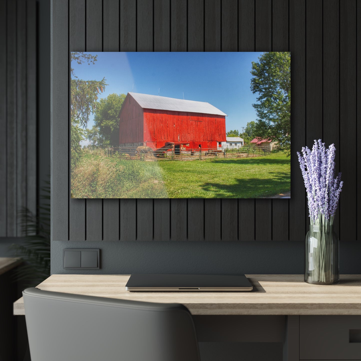 U R There Photography Harris Road Red Rustic Farmhouse Acrylic Wall Print