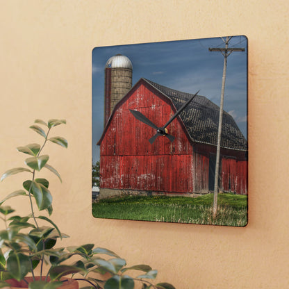 U R There Photography Hollenbeck Road Red II Rustic Farmhouse Acrylic Analog Wall Clock