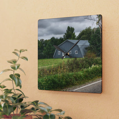 U R There Photography Hinson Road Grey Quonset Rustic Farmhouse Acrylic Analog Wall Clock
