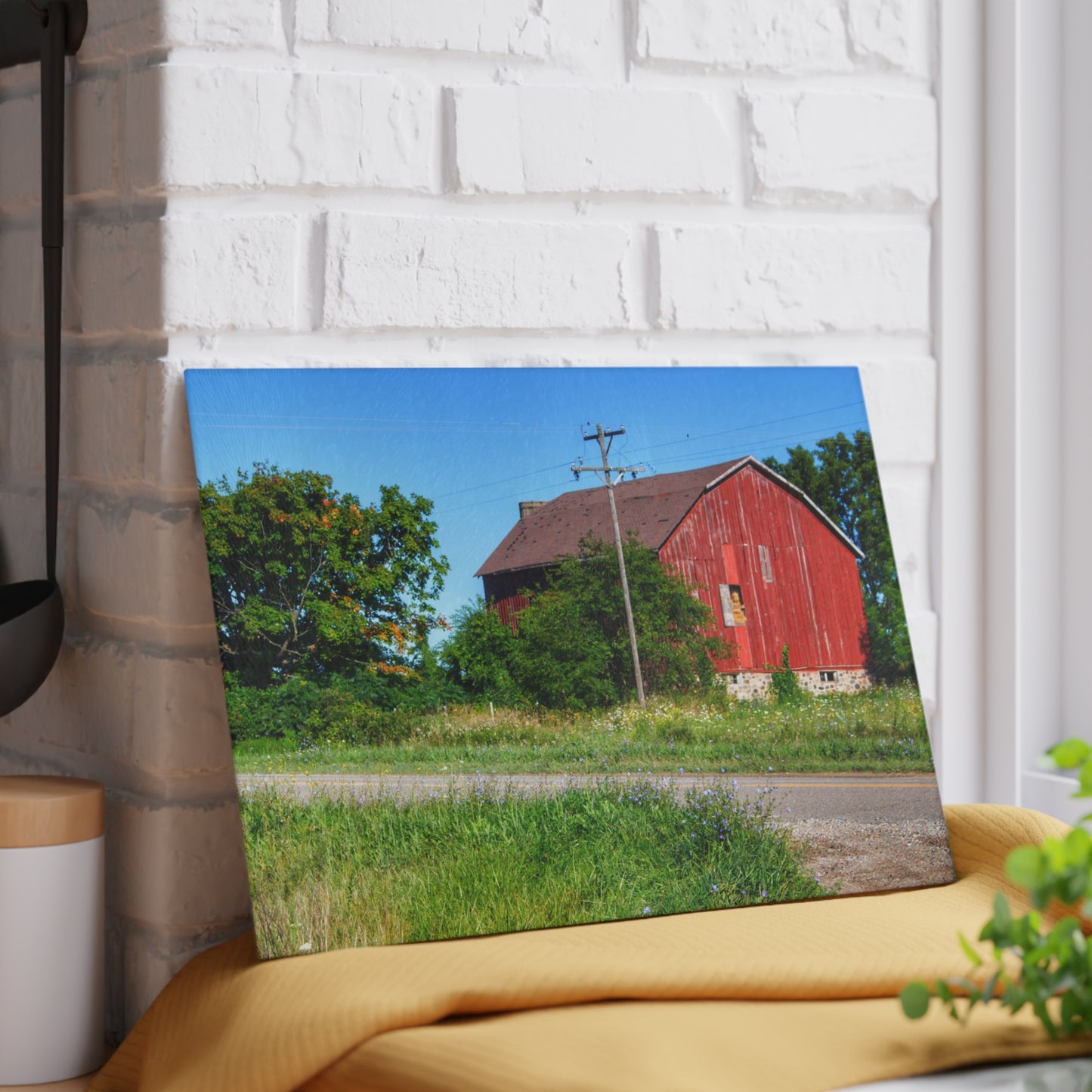 U R There Photography Armstrong Road Red II Rustic Farmhouse Tempered-Glass Cutting Board