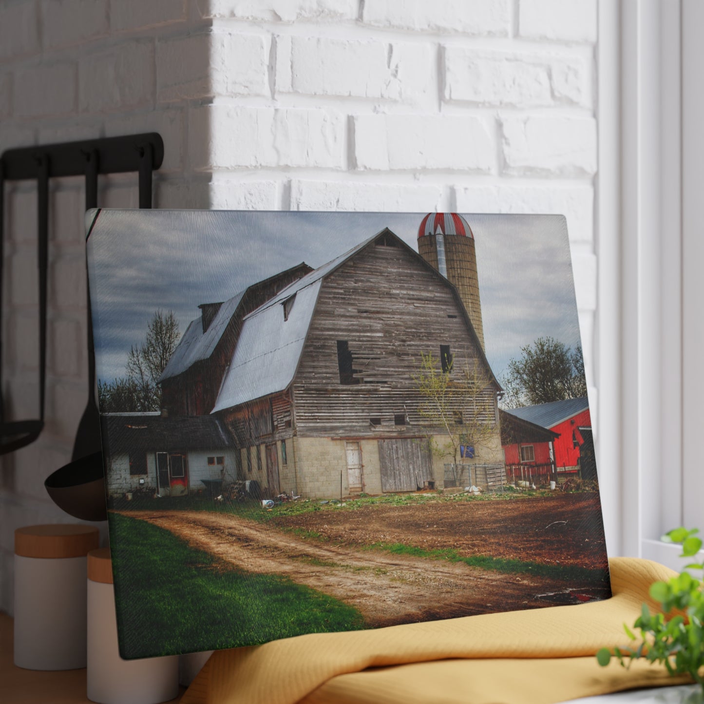 U R There Photography Murphy Lake Road Grey I Rustic Farmhouse Tempered-Glass Cutting Board