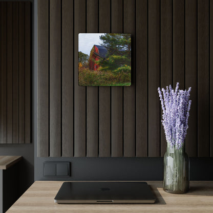 U R There Photography Green Corners Road Hidden Red Rustic Farmhouse Acrylic Analog Wall Clock
