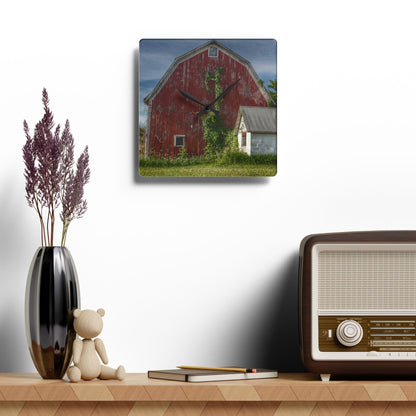 U R There Photography Stanley Road Red in Summer II Rustic Farmhouse Acrylic Analog Wall Clock