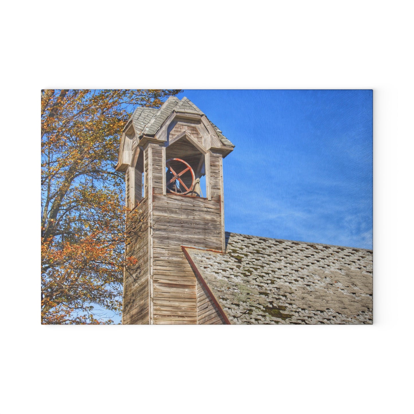 U R There Photography Schoolhouse of Marlette Road II Rustic Farmhouse Tempered-Glass Cutting Board