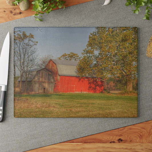 U R There Photography Barkley Road Red I Rustic Farmhouse Tempered-Glass Cutting Board