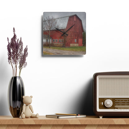 U R There Photography Bray Road Red II Rustic Farmhouse Acrylic Analog Wall Clock