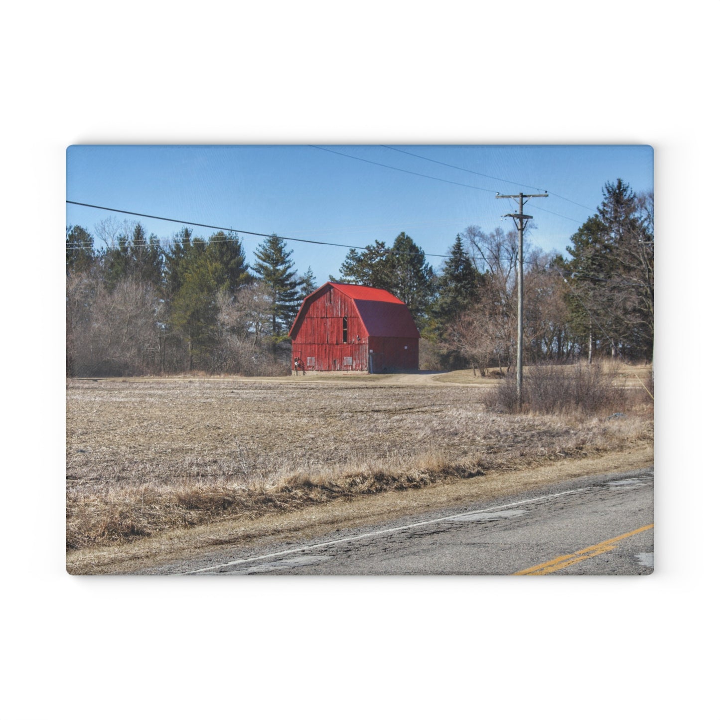 U R There Photography Maple Grove Little Red Rustic Farmhouse Tempered-Glass Cutting Board