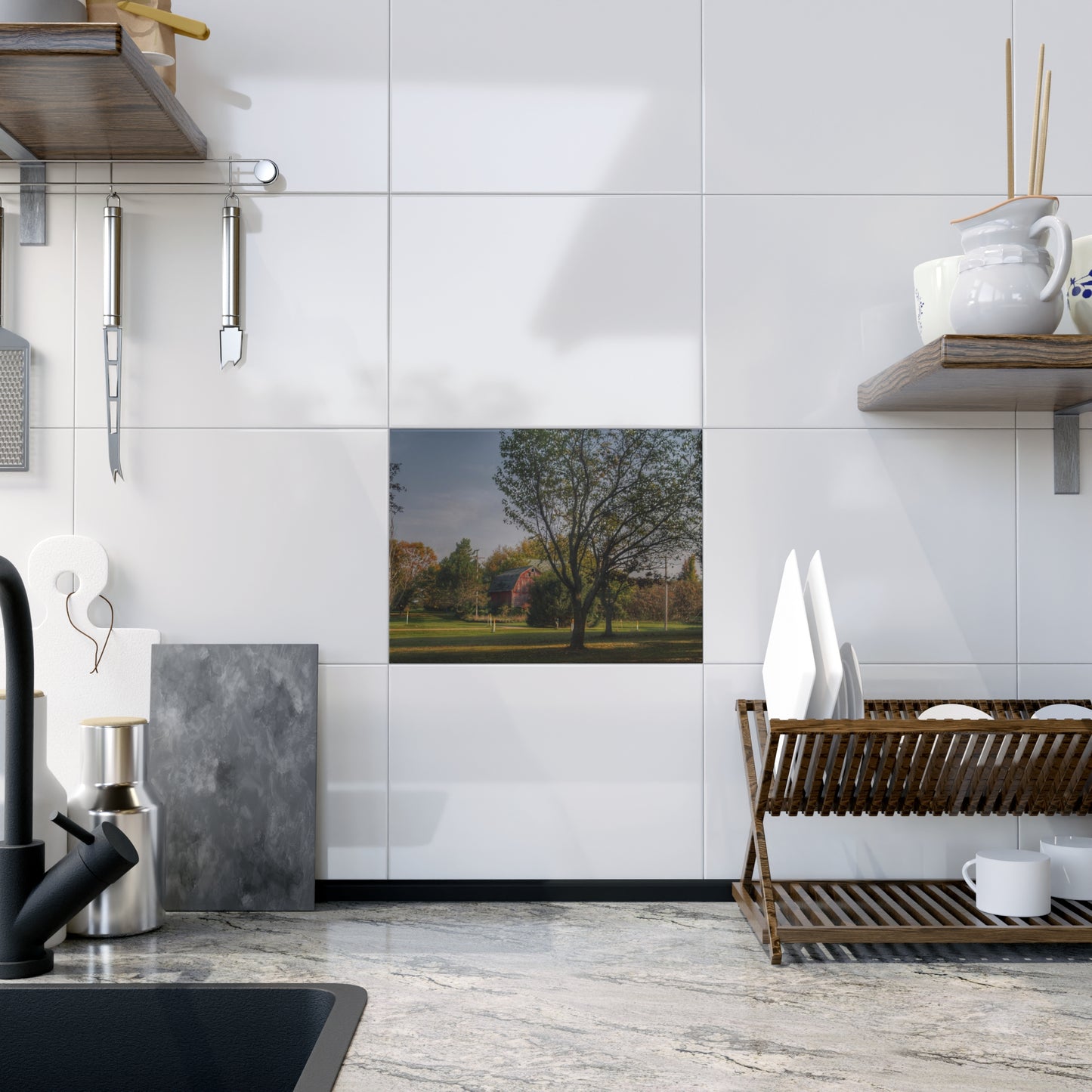 U R There Photography Belle River Red II Rustic Farmhouse Decorative Ceramic Tile