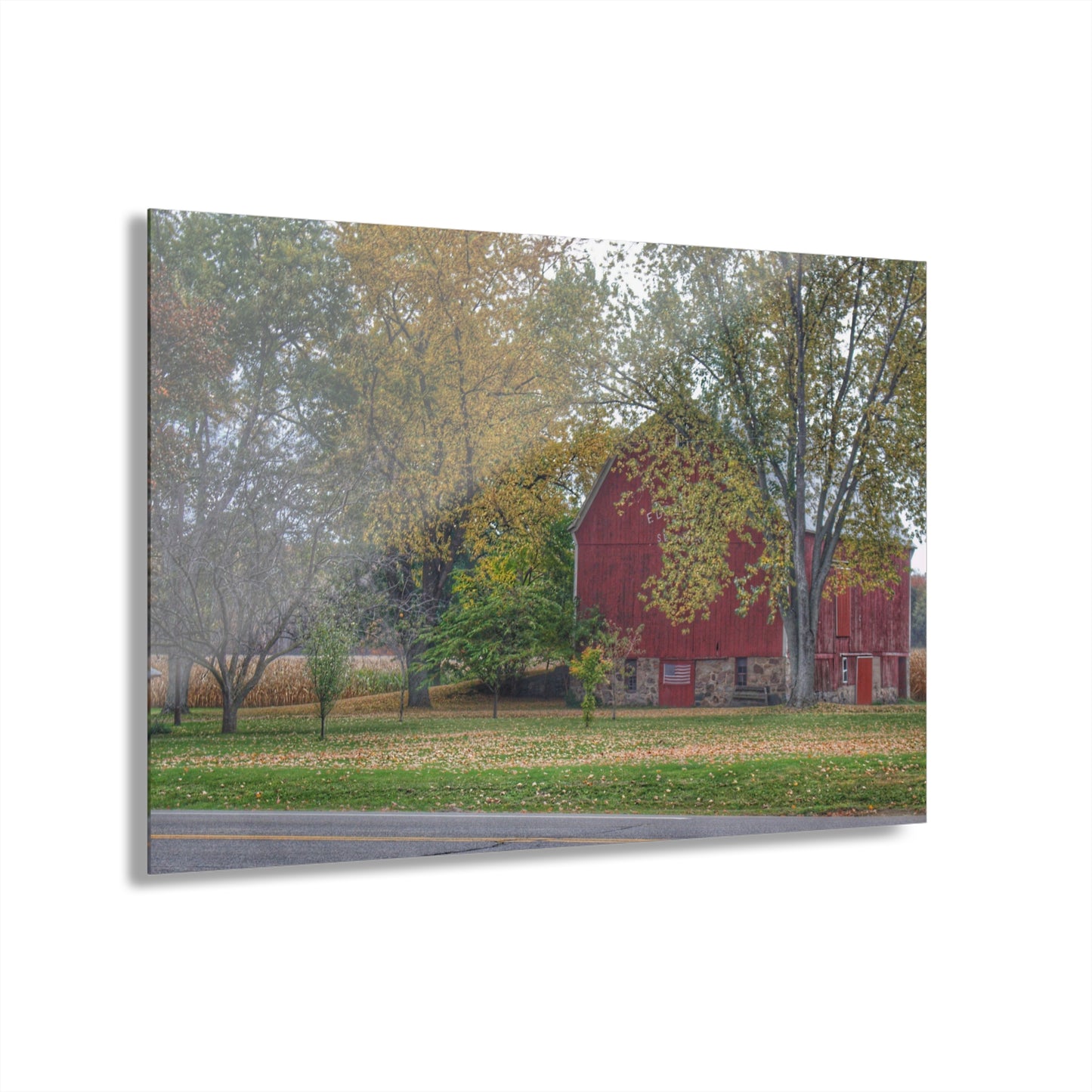 U R There Photography Mayville Lapeer Road Red in the Fall Rustic Farmhouse Acrylic Wall Print