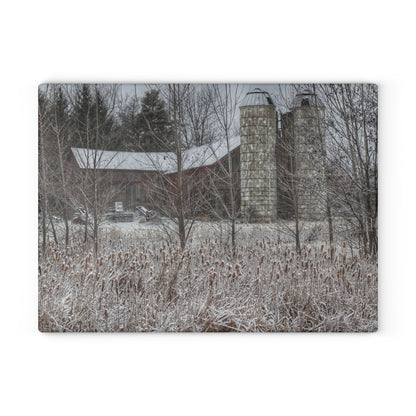 U R There Photography Washburn Road Hidden Red Rustic Farmhouse Tempered-Glass Cutting Board