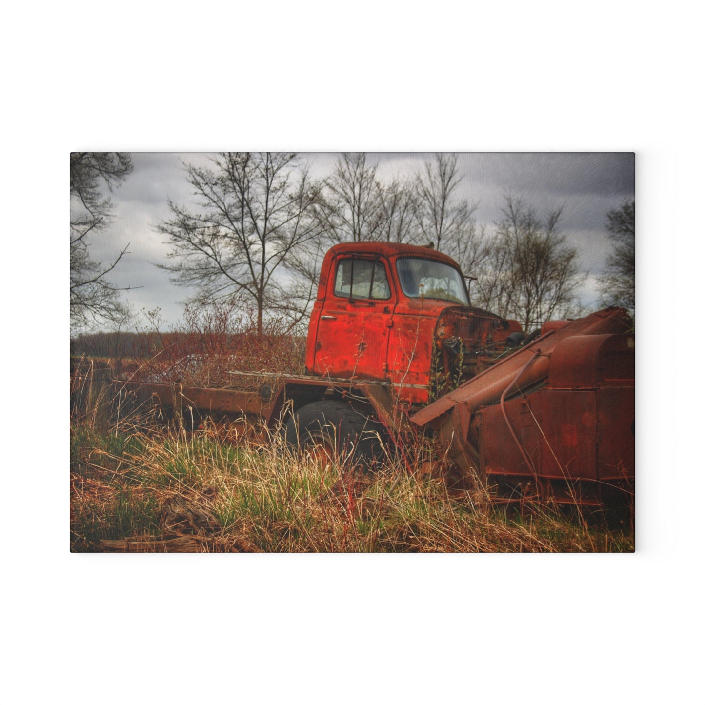U R There Photography North Gates Road Rusted Red Rustic Farmhouse Tempered-Glass Cutting Board
