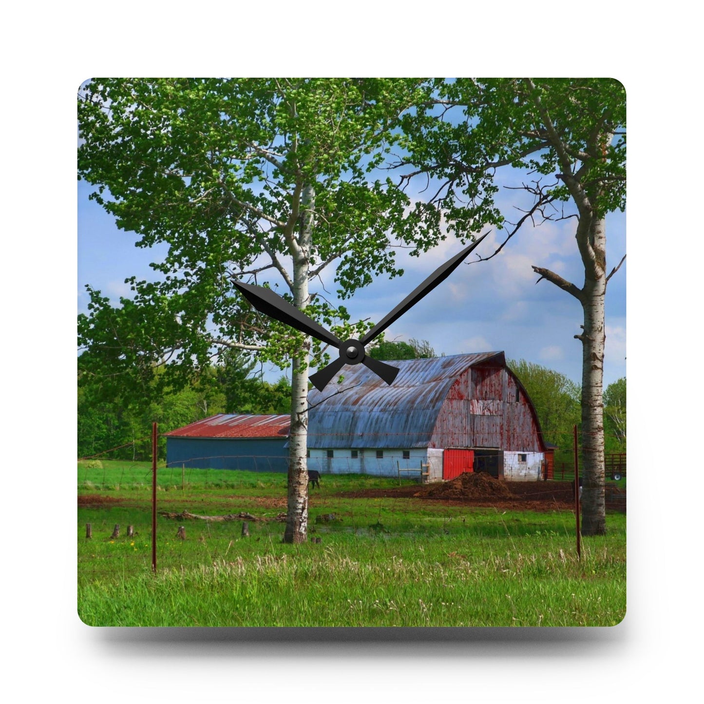 U R There Photography Shepard Road Hillman Red Rustic Farmhouse Acrylic Analog Wall Clock