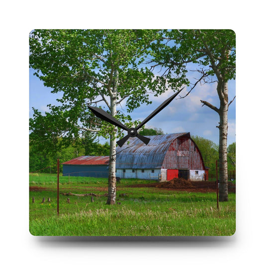Shepard Road Hillman Red Rustic Farmhouse Acrylic Analog Wall Clock 10.75'' × 10.75'' (Square)