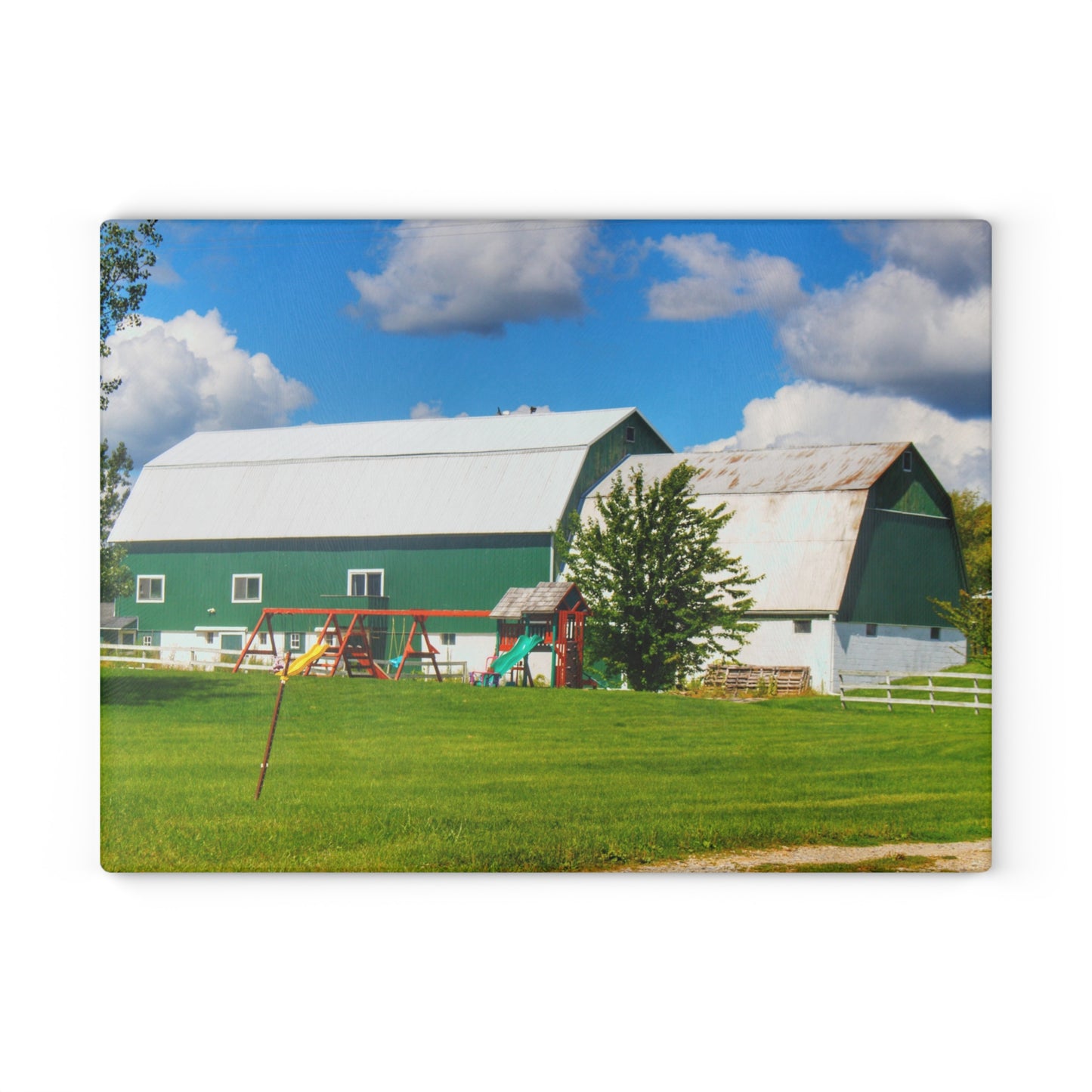 U R There Photography Hough Road Green Rustic Farmhouse Tempered-Glass Cutting Board