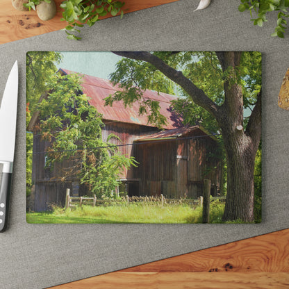 U R There Photography Oxford Rusted Red III Rustic Farmhouse Tempered-Glass Cutting Board 8"x 11"