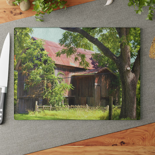 U R There Photography Oxford Rusted Red III Rustic Farmhouse Tempered-Glass Cutting Board 8"x 11"