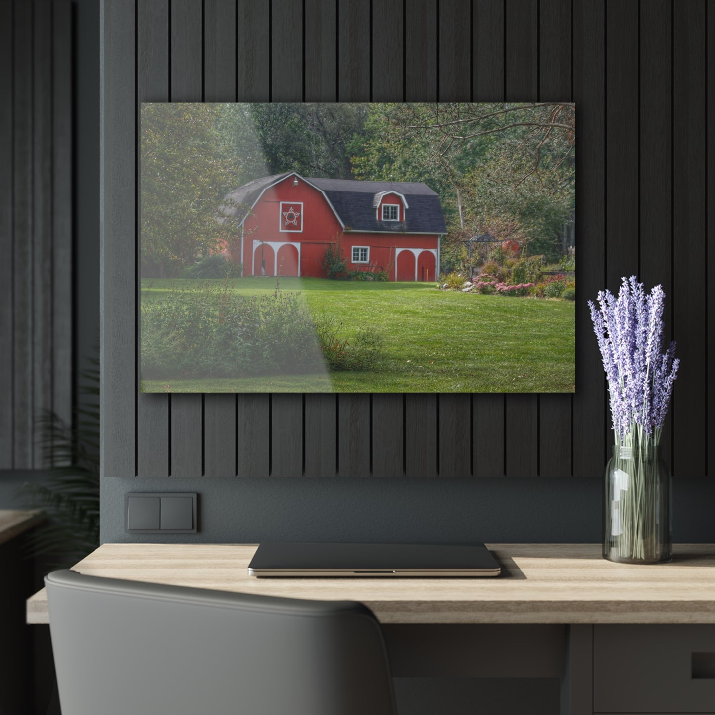 U R There Photography Charming Red Rustic Farmhouse Acrylic Wall Print