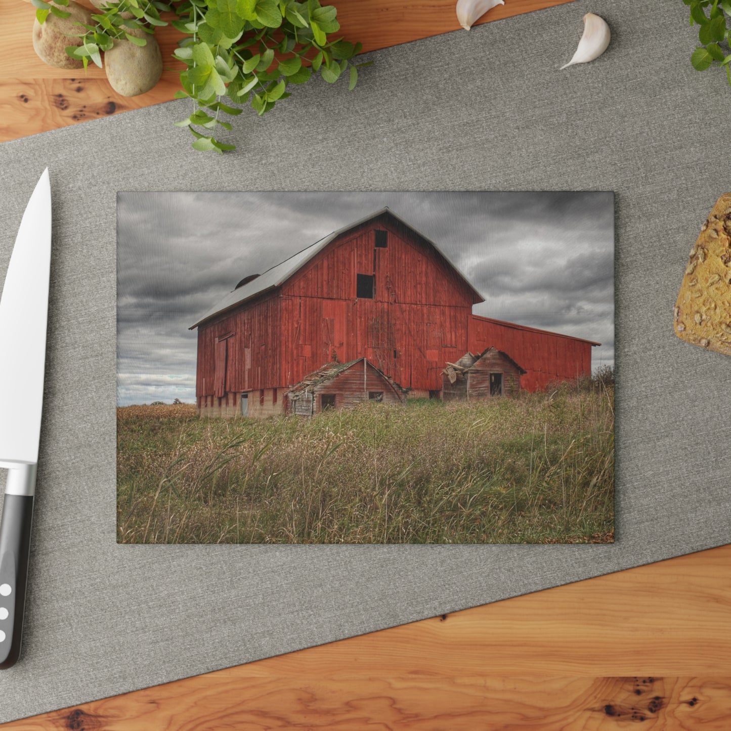 U R There Photography Horton Hilltop Red I Rustic Farmhouse Tempered-Glass Cutting Board