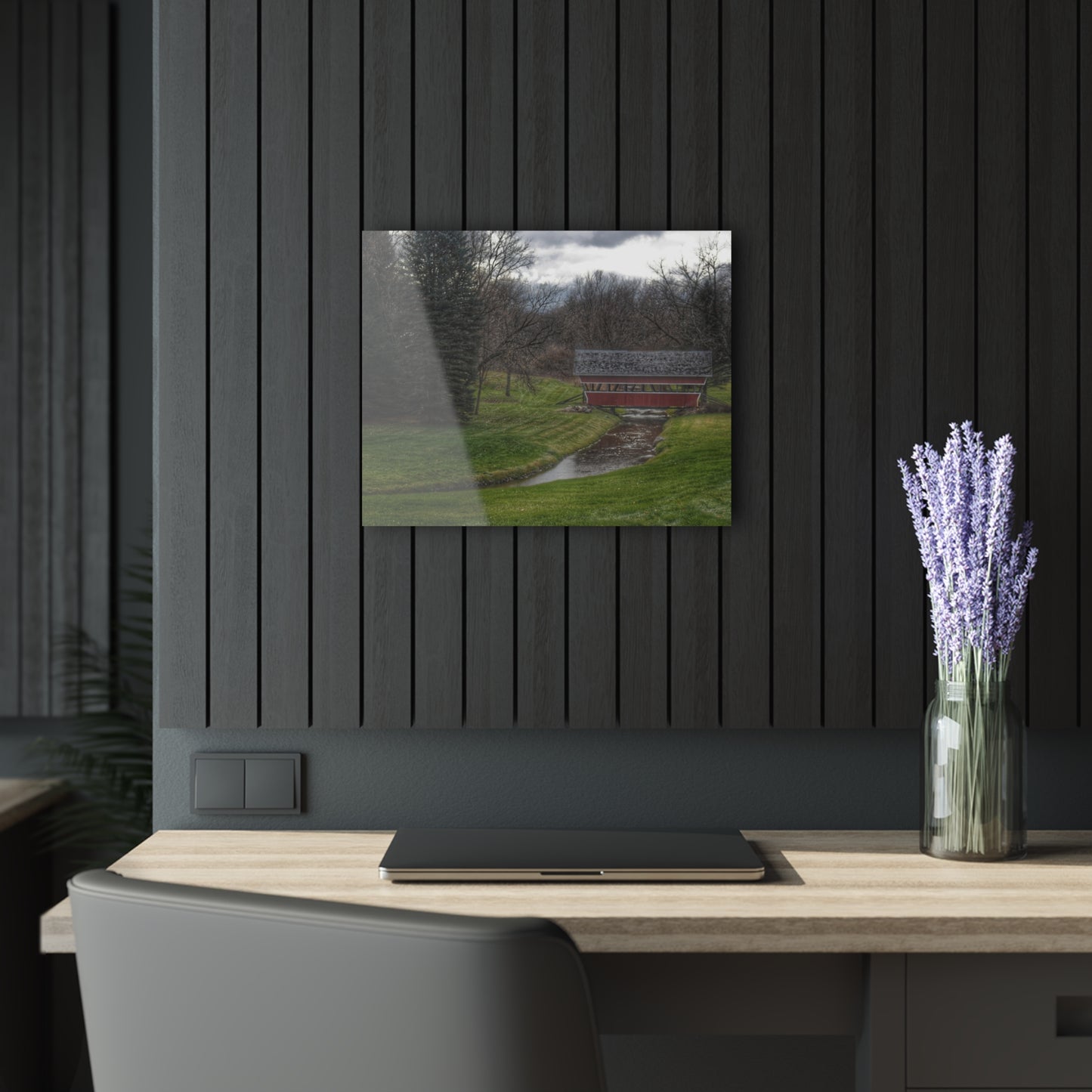 U R There Photography Hadley Covered Bridge III Rustic Farmhouse Acrylic Wall Print