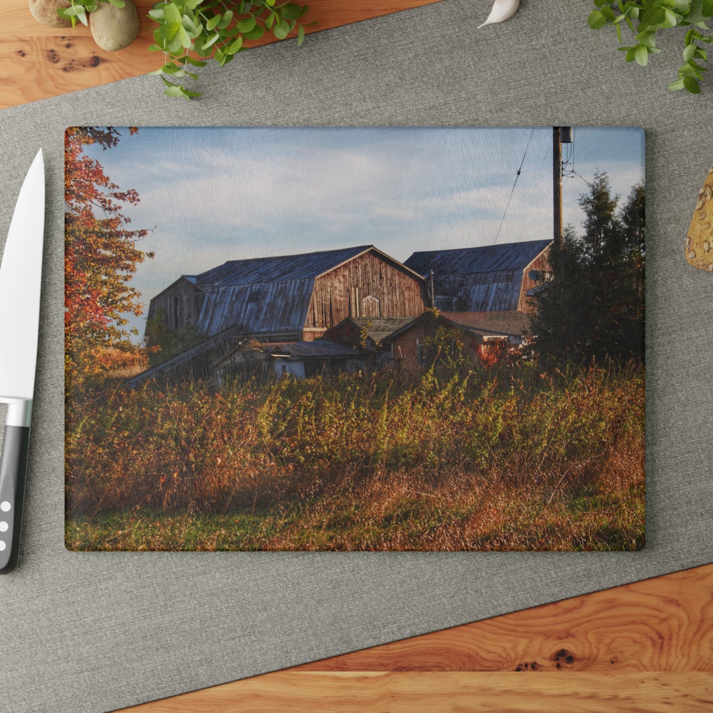 U R There Photography Montgomery Road Reds Rustic Farmhouse Tempered-Glass Cutting Board