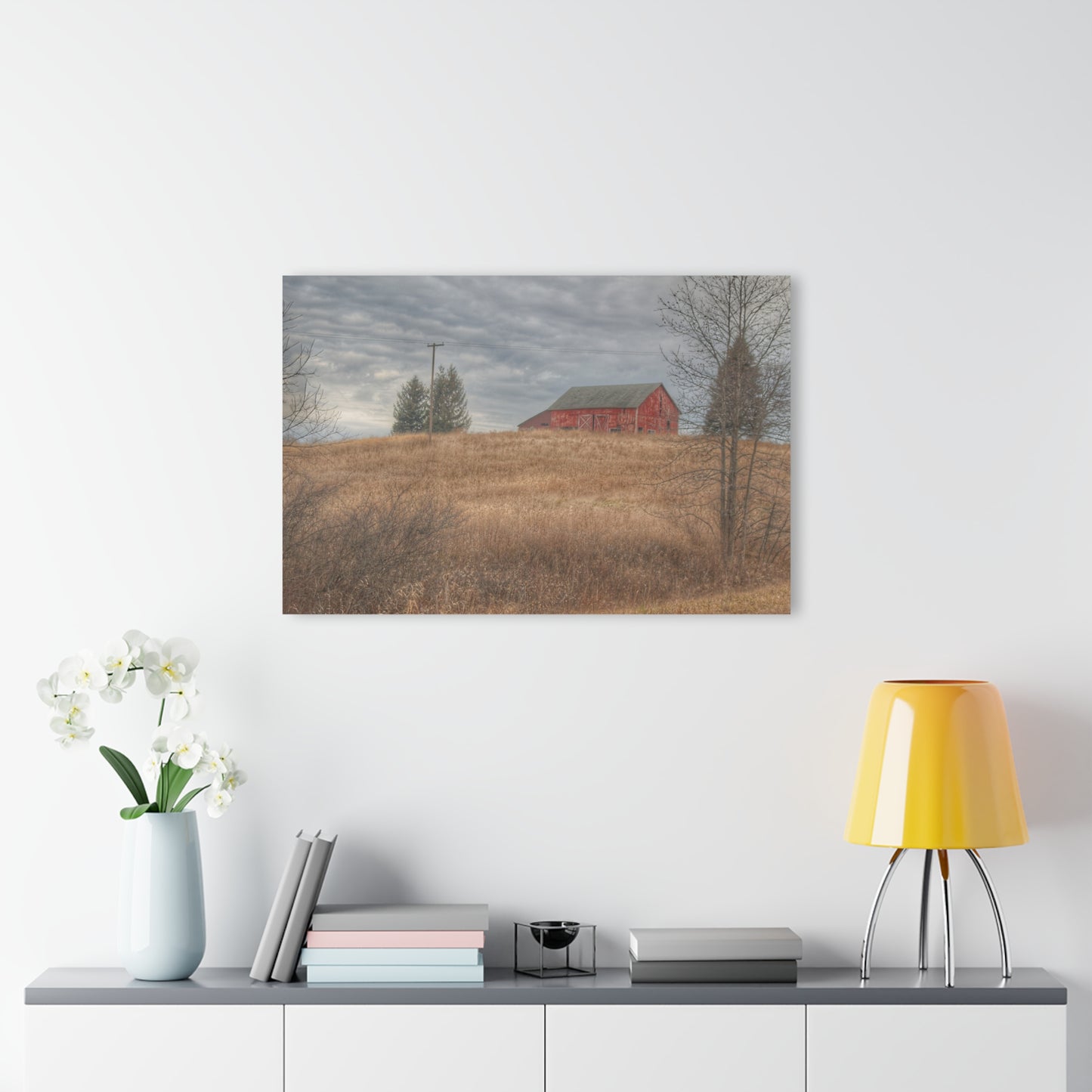 U R There Photography Grey Road Hillside Red I Rustic Farmhouse Acrylic Wall Print