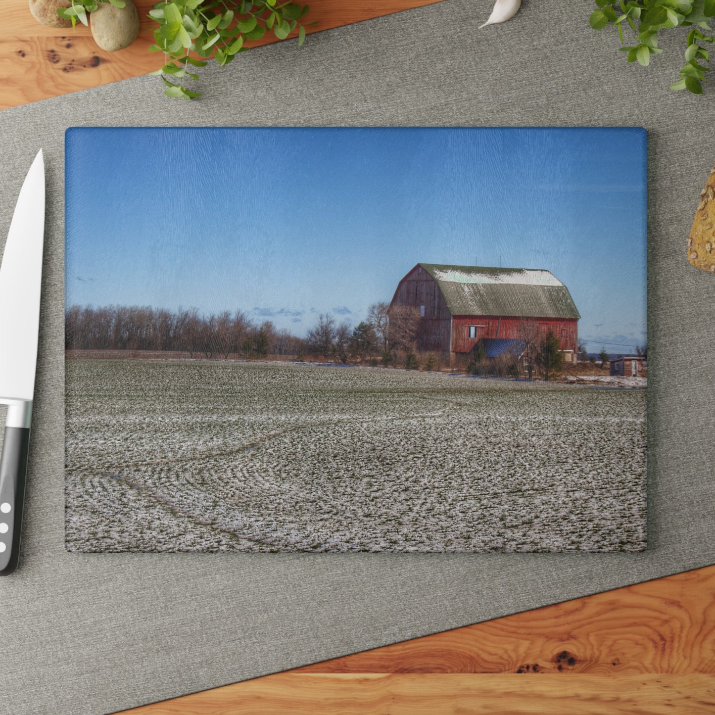 U R There Photography Early Spring Red I Rustic Farmhouse Tempered-Glass Cutting Board