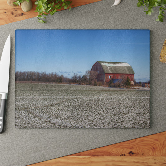 U R There Photography Early Spring Red I Rustic Farmhouse Tempered-Glass Cutting Board