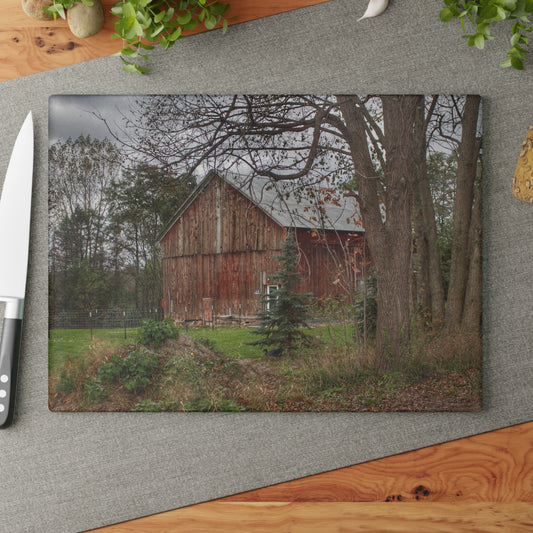 U R There Photography Big Fish Lake Road Red Rustic Farmhouse Tempered-Glass Cutting Board