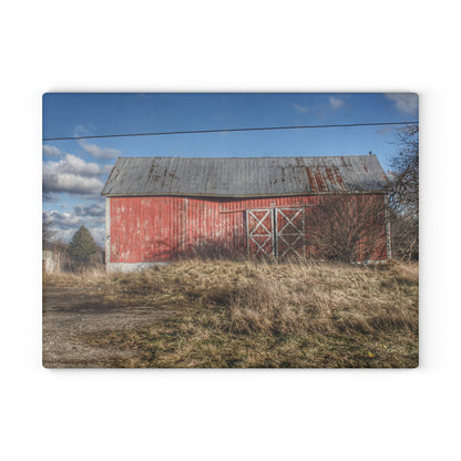 U R There Photography Lapeer Road Crooked Red Rustic Farmhouse Tempered-Glass Cutting Board
