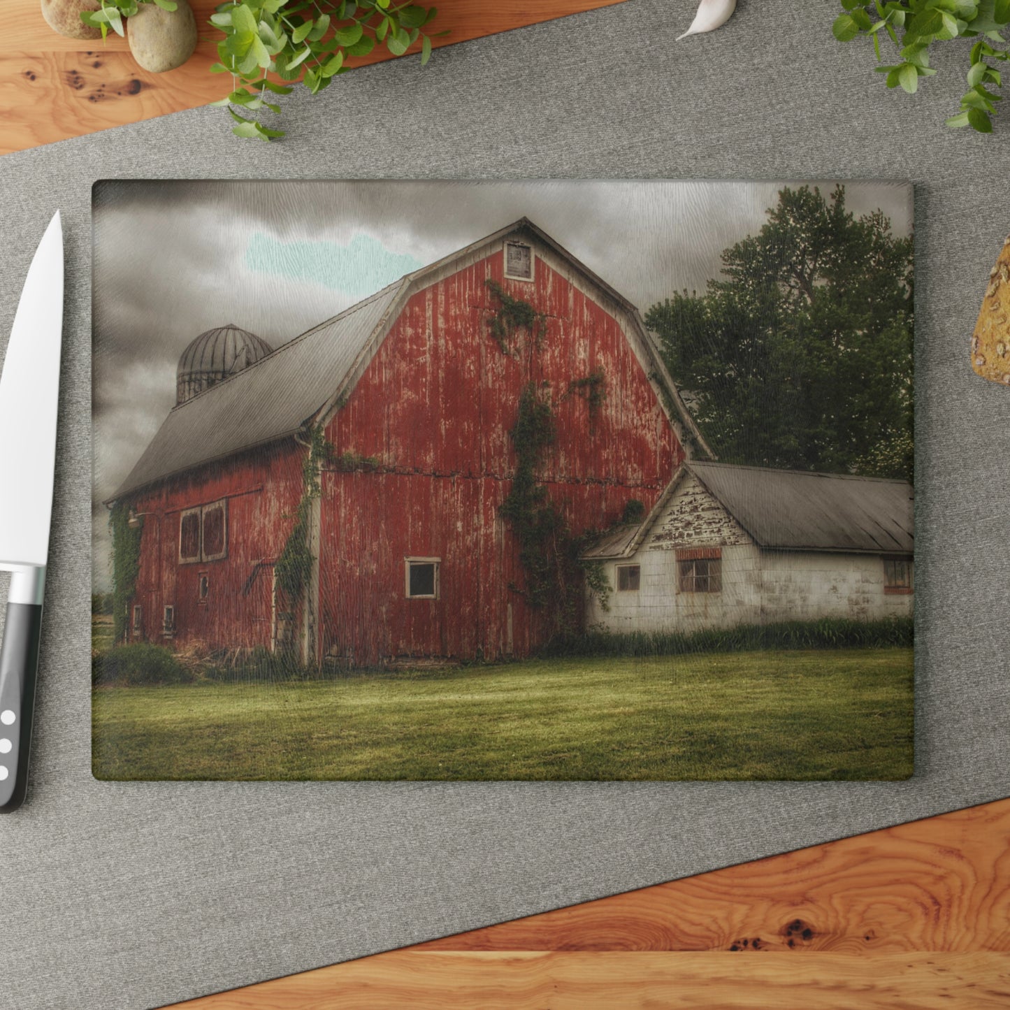 U R There Photography Stanley Road Red I Rustic Farmhouse Tempered-Glass Cutting Board