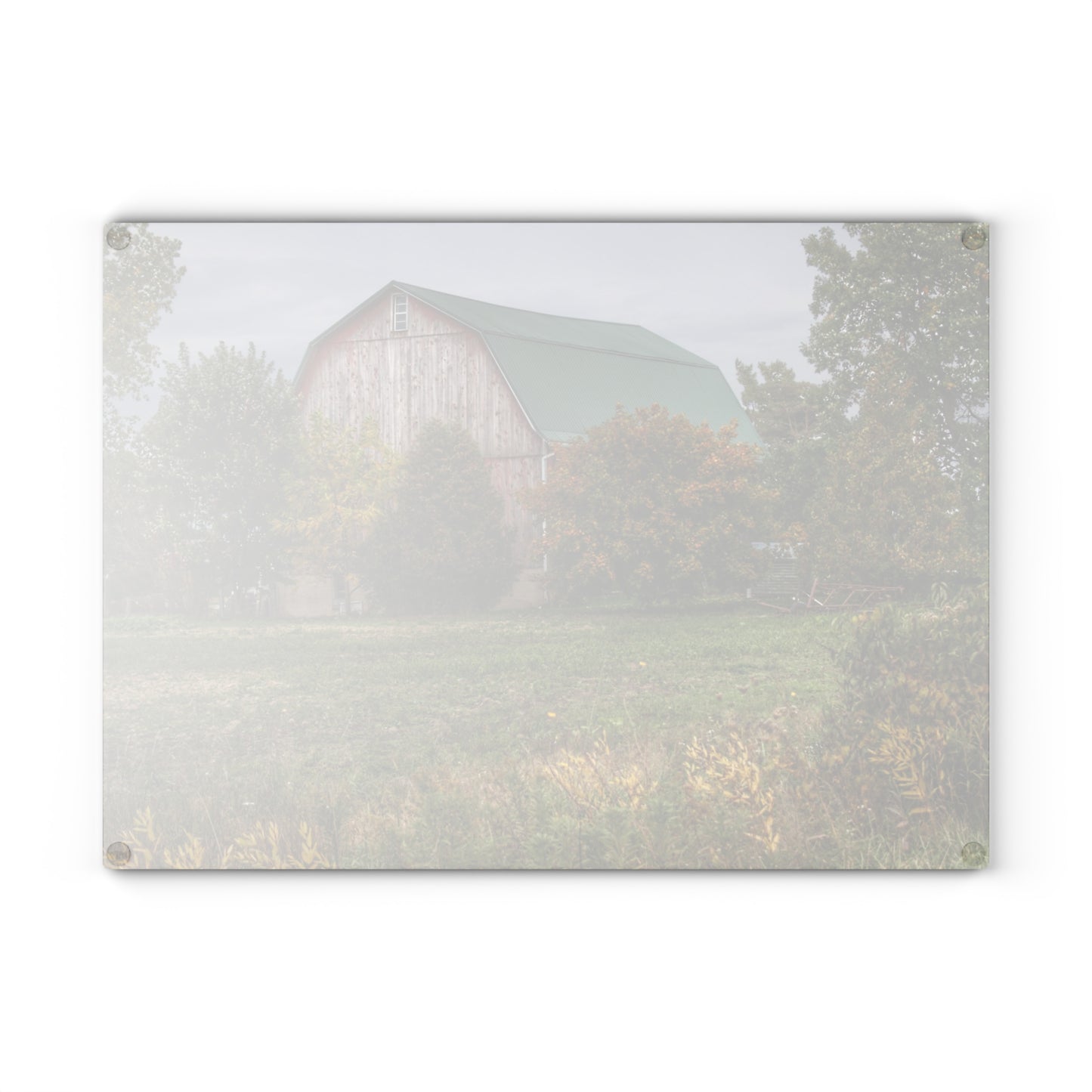 U R There Photography Elmwood Road Red II Rustic Farmhouse Tempered-Glass Cutting Board
