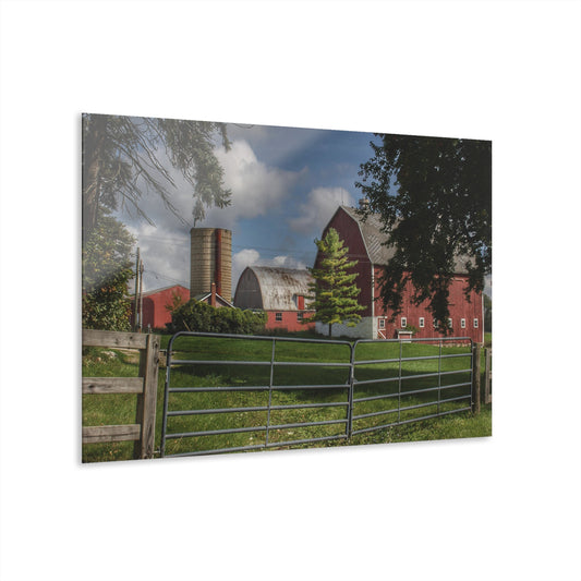 U R There Photography Hough Road Reds and Silo I Rustic Farmhouse Acrylic Wall Print