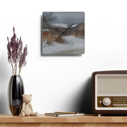 U R There Photography Midwinter Red Rustic Farmhouse Acrylic Analog Wall Clock