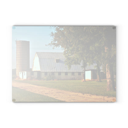 U R There Photography White Barn and Silo Rustic Farmhouse Tempered-Glass Cutting Board