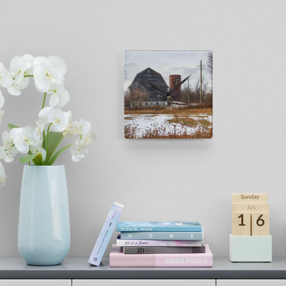 U R There Photography Secord Lake Road Grey Rustic Farmhouse Acrylic Analog Wall Clock