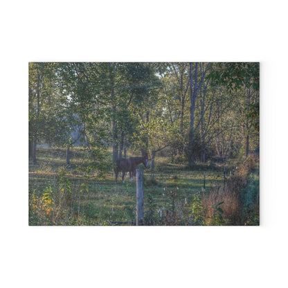U R There Photography Chestnut Horse Among the Trees Rustic Farmhouse Tempered-Glass Cutting Board