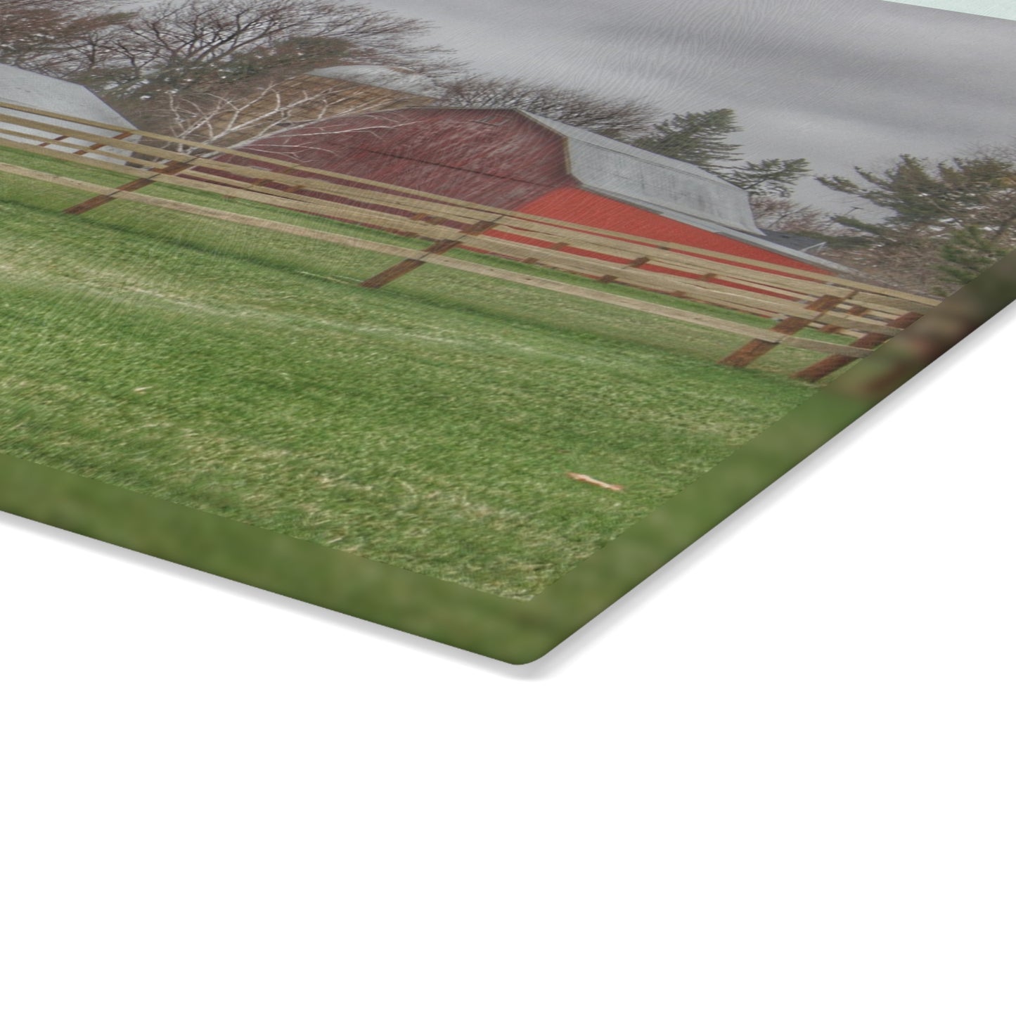 U R There Photography West Lake Road Farm I Rustic Farmhouse Tempered-Glass Cutting Board
