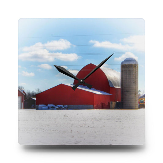 Barnes Road Reds Rustic Farmhouse Acrylic Analog Wall Clock 10.75'' × 10.75'' (Square)