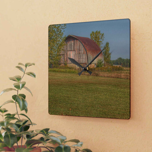 U R There Photography Snover Quonset Grey Rustic Farmhouse Acrylic Analog Wall Clock
