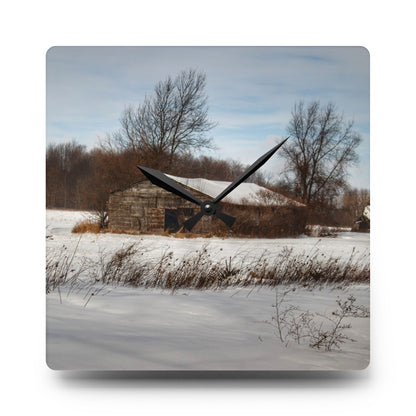 U R There Photography Frozen Grey Shack of Kingston Rustic Farmhouse Acrylic Analog Wall Clock