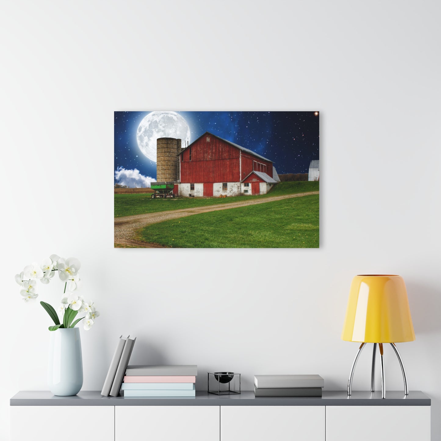 U R There Photography Fostoria Red in the Moonlight Rustic Farmhouse Acrylic Wall Print