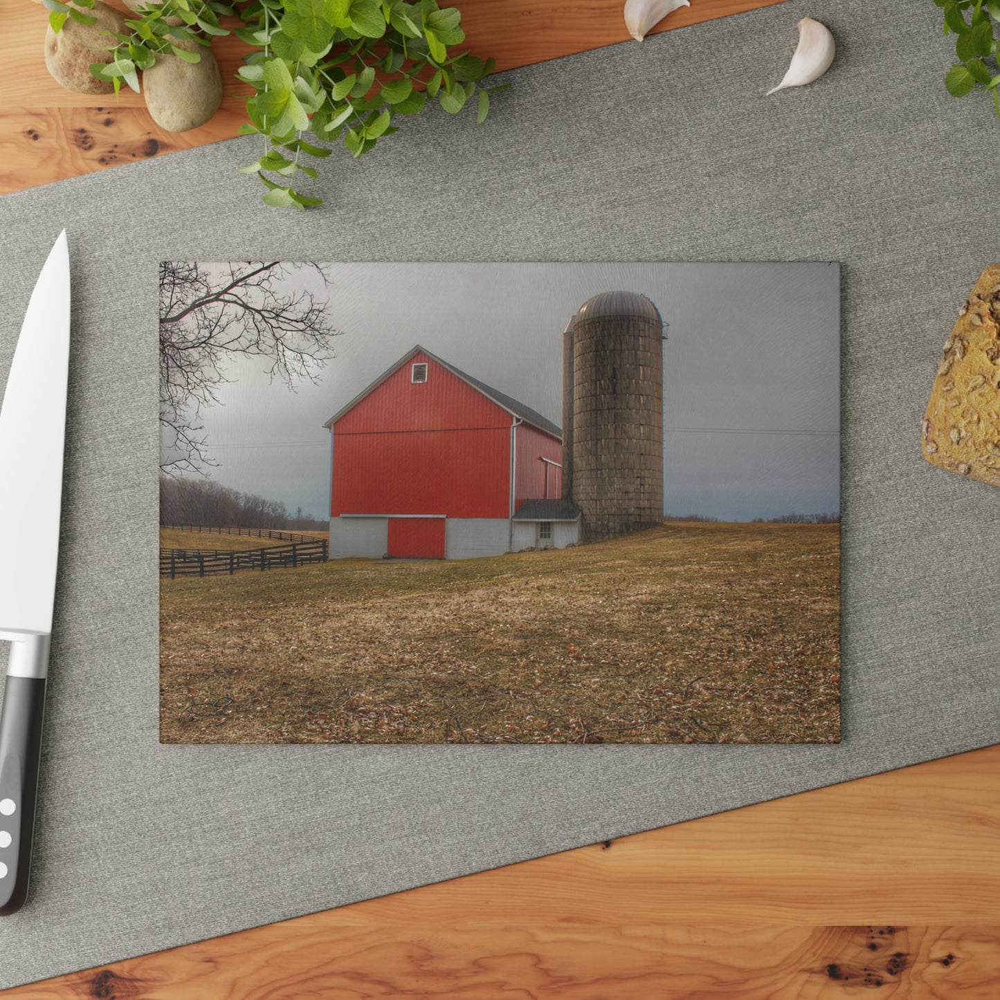 U R There Photography Brocker Road Red II Rustic Farmhouse Tempered-Glass Cutting Board