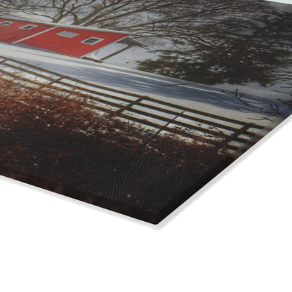 U R There Photography Catlin Red and Fence I Rustic Farmhouse Tempered-Glass Cutting Board