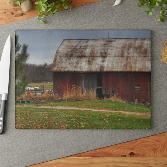 U R There Photography Castle Road Relic Red Rustic Farmhouse Tempered-Glass Cutting Board