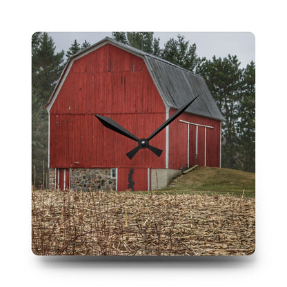 U R There Photography Fostoria Road Standing Man Red Rustic Farmhouse Acrylic Analog Wall Clock