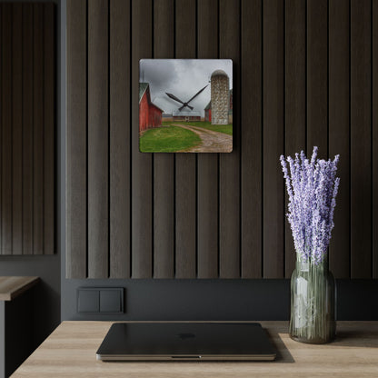 U R There Photography Roedel Roadside Reds II Rustic Farmhouse Acrylic Analog Wall Clock