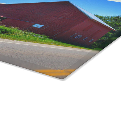 U R There Photography Dryden Road Red Rustic Farmhouse Tempered-Glass Cutting Board